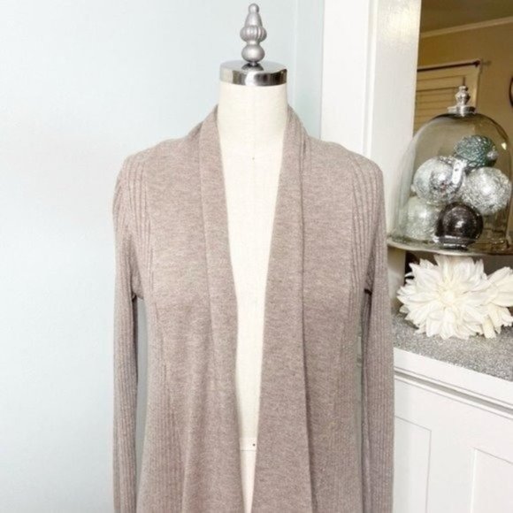 Dreamers Open Front Ribbed Cardigan Long Mocha Small Medium - Picture 3 of 9
